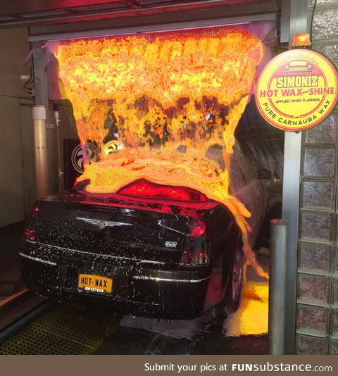 This car wash has a bubble machine that looks like molten lava when in use