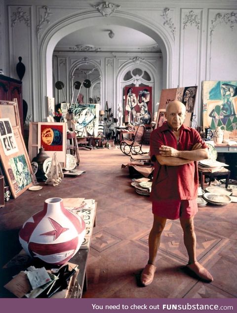 Pablo Picasso in his studio, 1956