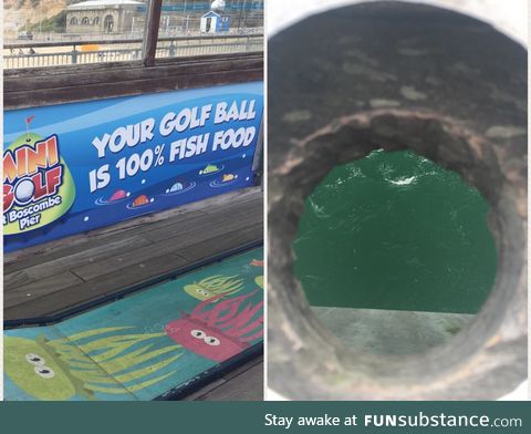 golfsball's made out of fish food (it falls into the sea at the 18th hole)