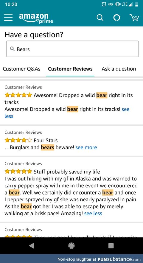 This 5 Star Review of Bear Spray on Amazon
