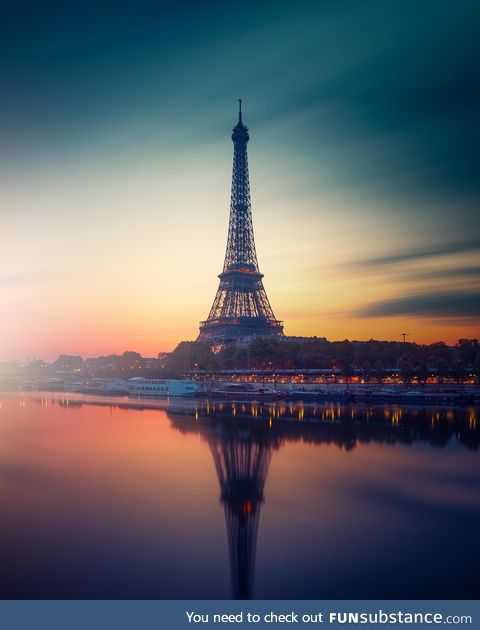 Beautiful Sunset near Eiffel Tower in Paris