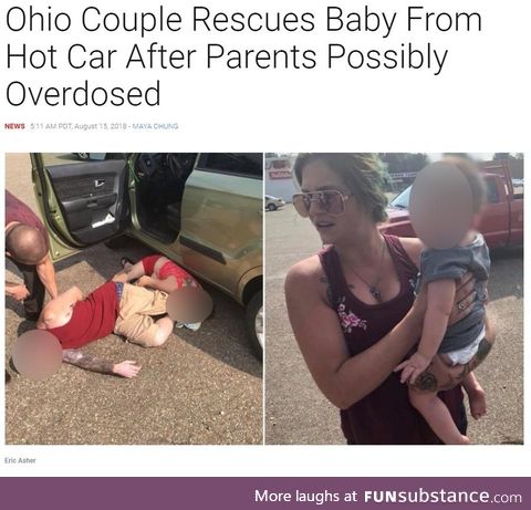 Baby found in car with parents overdosing outside