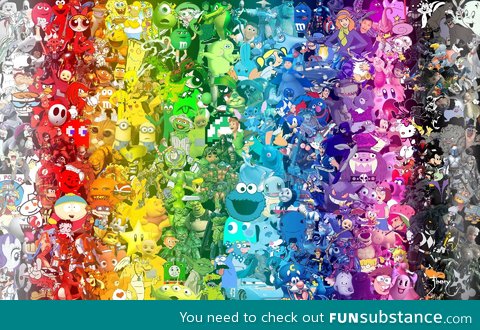Rainbow pop culture character collage