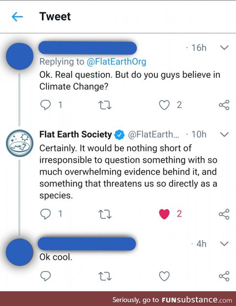The Flat Earth Society gets it
