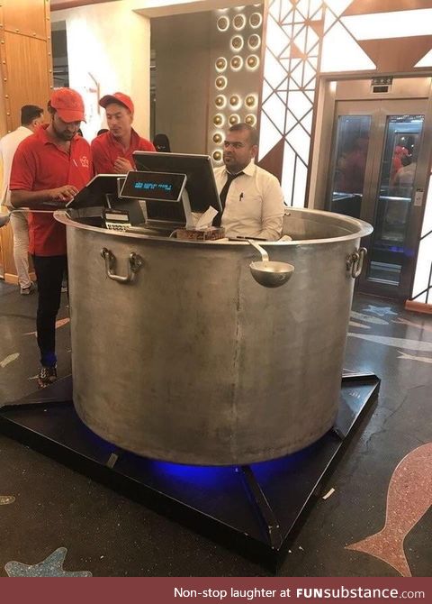 This front desk designed as a cooking pot