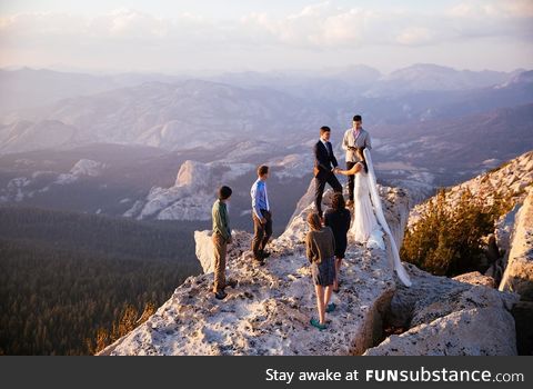 Climbers getting married after climbing to the top of Yosemite's Cathedral Peak