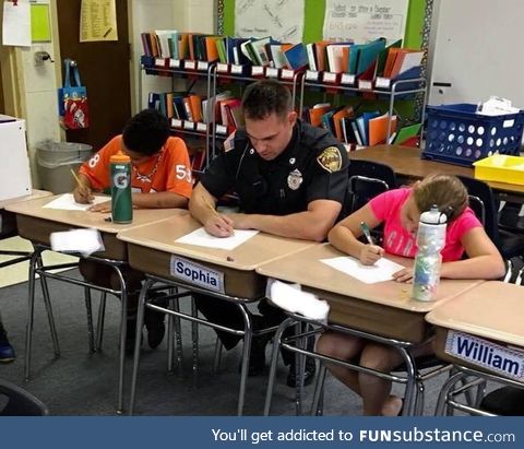 4th-grade class dared officer to take their math test too