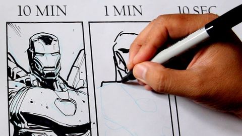 Drawing Iron Man in 10 minutes, 1 minute, 10 seconds