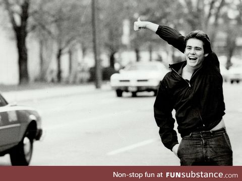 A 19-year old Jim Carrey hitchhiking in 1981