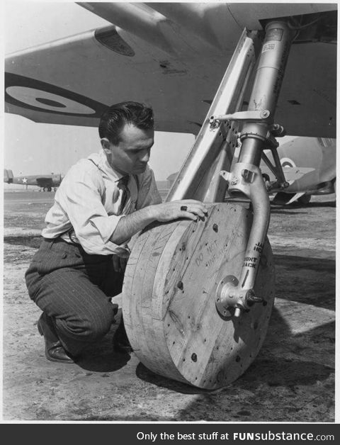 "Do Not Inflate" - WW2 wooden plane tires due to shortage of rubber