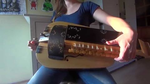 This girl plays lamb of God on a hurdy gurdy