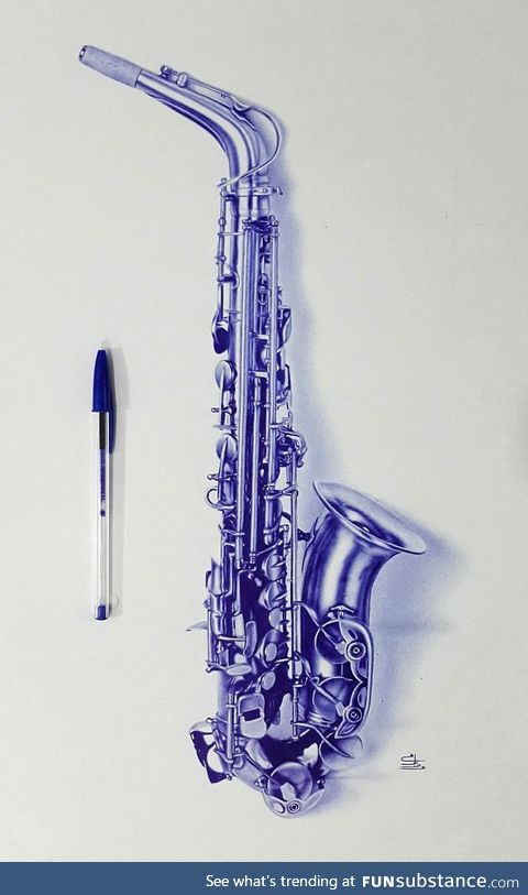 Saxophone, Ballpoint pen drawing