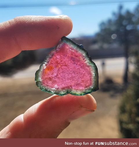 Brazilian watermelon Tourmaline crystal slice