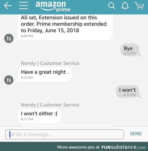 Upset Amazons customer service representative