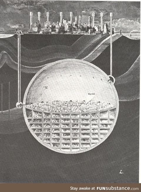 Oscar Newman's Idea of A Nukeproof Underground City Beneath Manhattan. 1969