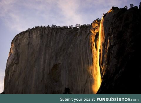 The once-a-year "golden waterfall" in Yosemite National Park