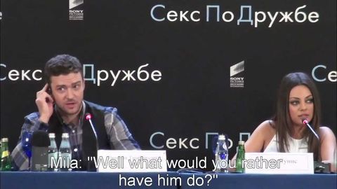 Mila Kunis defends Justin Timberlake in Russian against rude reporter