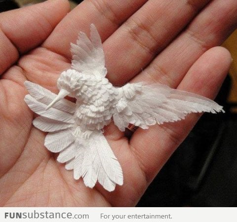 A hummingbird made of paper