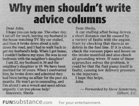 Why men shouldn't write advice columns