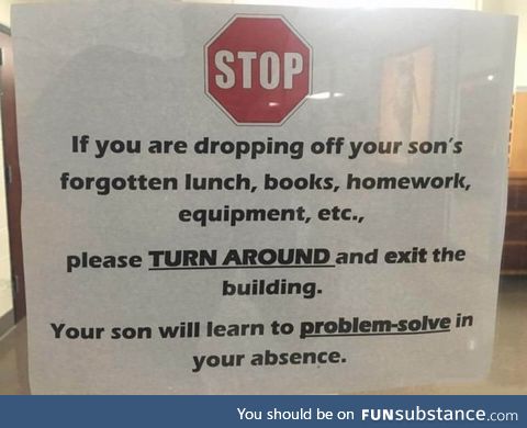Sign posted on the door of a Catholic high school for boys
