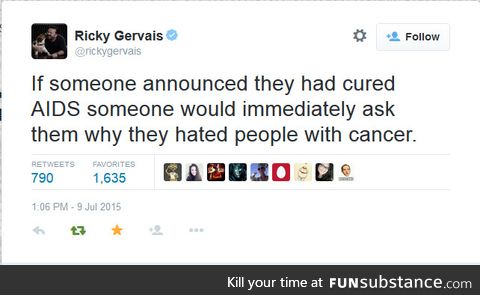 Ricky Gervais explains some behavior against people who help others