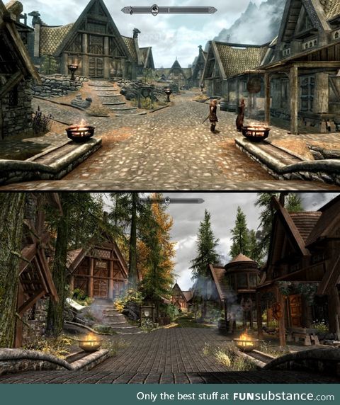 I finally got the chance to mod Skyrim. Here is the difference