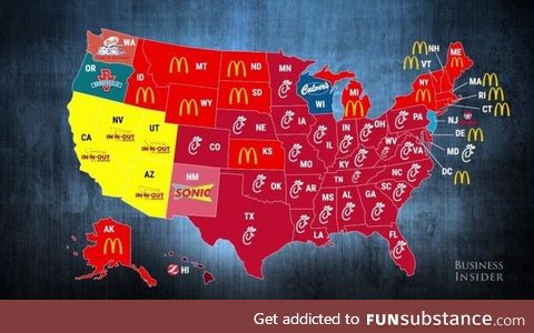 Most popular fast food joints by state