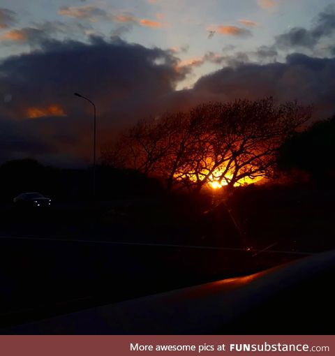Sunset while driving in Cape Town, SA