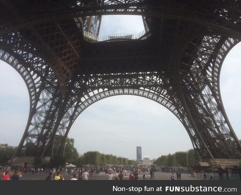 The Eiffel Tower from underneath, because most people underestimate its size