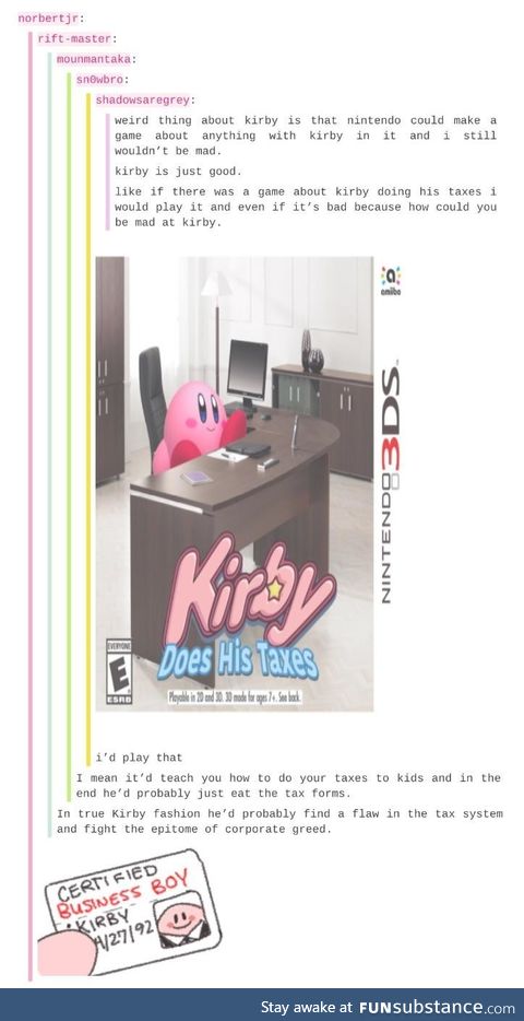 Kirby does his taxes