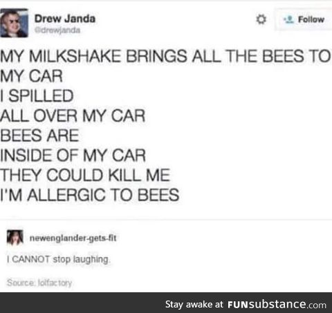 Milkshake brings all the bees to the car