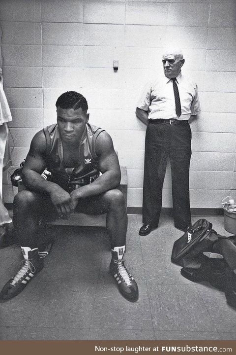 Mike Tyson and trainer Cus D'amato before his first professional fight - 1985