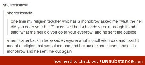 Teacher with a monobrow