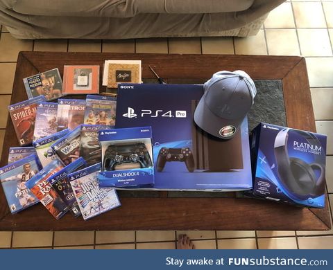 Got hit with a golf ball, guy that hit me works for Sony. He sent me this care package