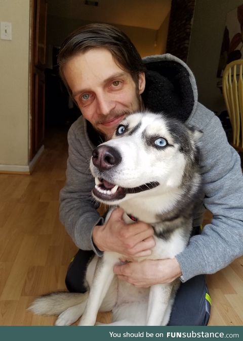 No boobs, but I have a really cute dog and I actually have heterochromia