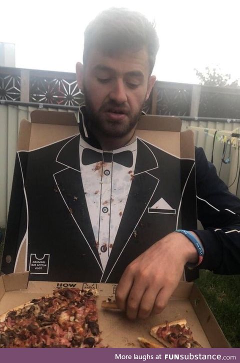 Pizza box that makes you look like you're wearing a tux