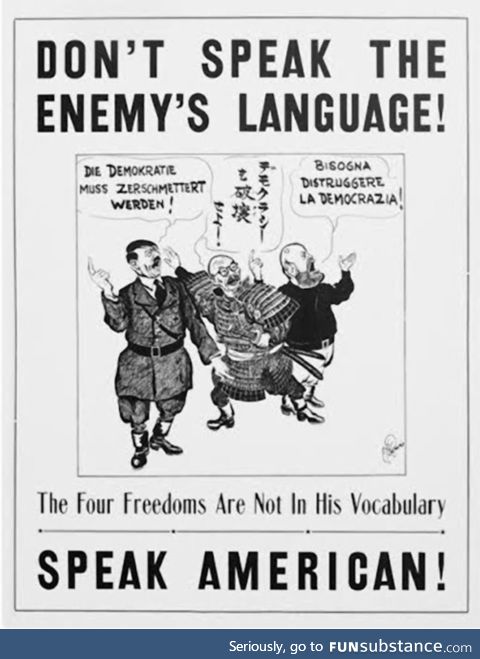 WW2-era poster urging people to speak 'American' (whatever that is...)