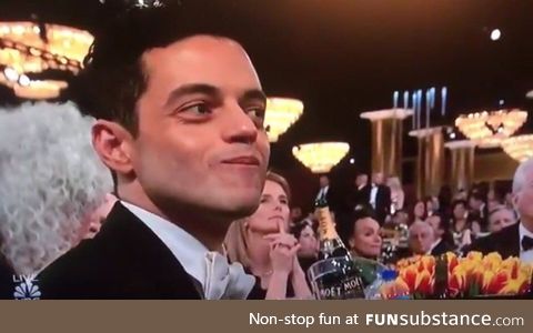 Rami Malek always looks like he's trying to eat chips as quietly as possible