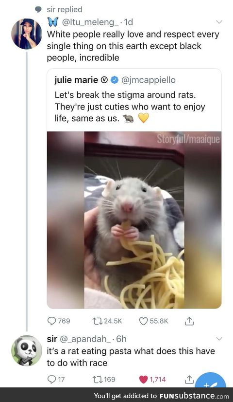 Why can't you just laugh at a rat eating pasta