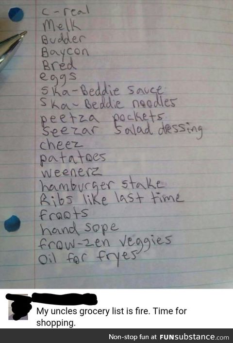 Uncle's grocery list