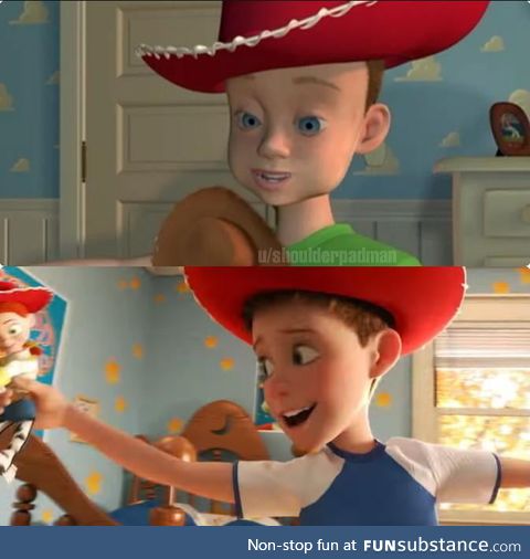 The drastic change in animation of Andy in Toy Story (1995) and Toy Story 4 (2019)