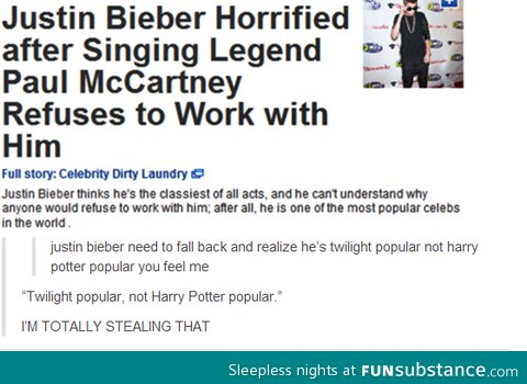 Bieber is only Twilight popular