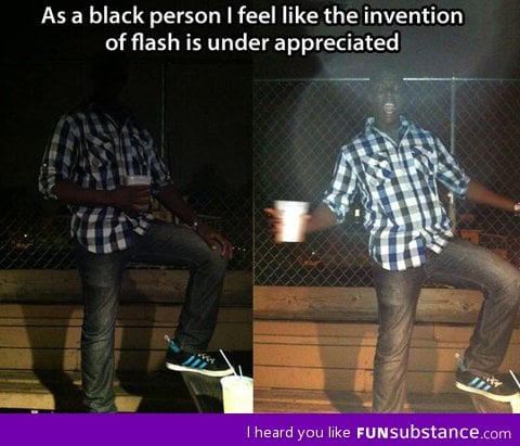 Black dude appreciates the invention of flash