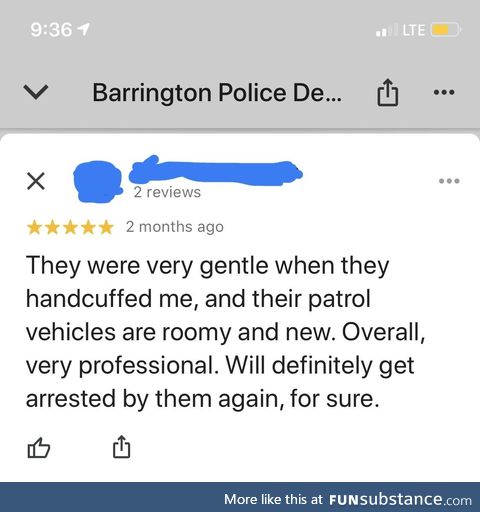 Most upbeat police department Google review ever