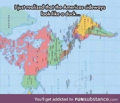 The Americas on its side looks like a duck