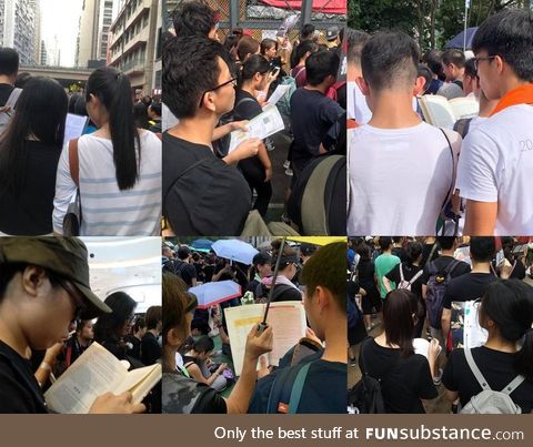 Hong Kong students studying for their finals while protesting