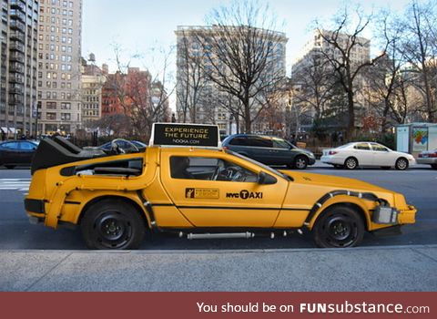 New York City taxi cab driver transform a DeLorean into a taxi inspired by the DeLorean