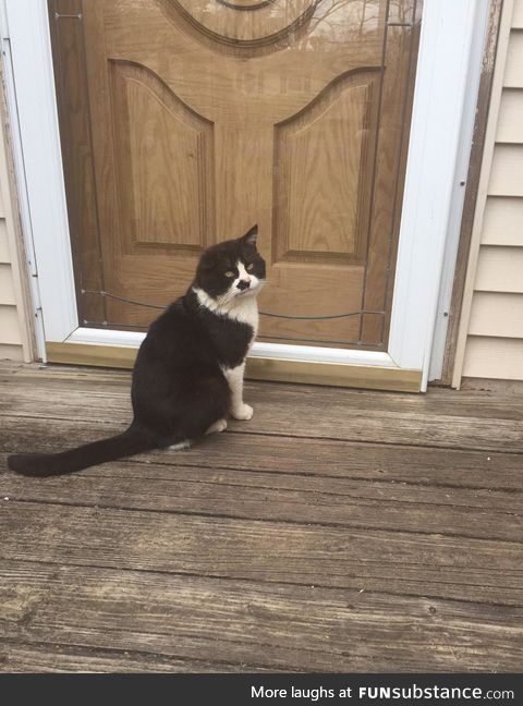 He’s waiting to come in, looking at me like I owe him money. I have no idea who he is