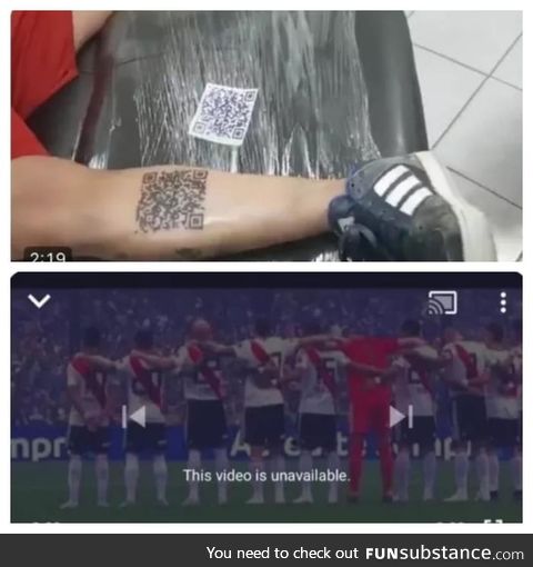 A River Plate fan got a QR code tattoo that links to a video showing the goals in River