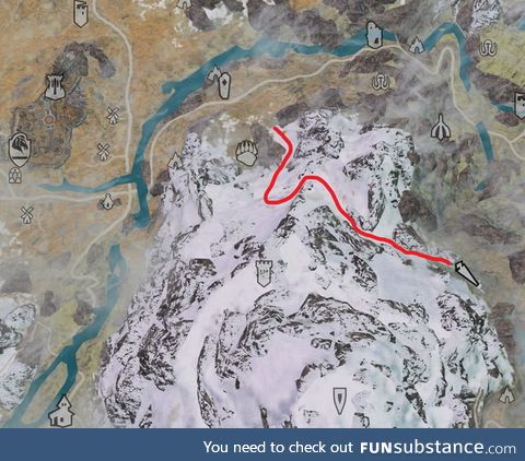 Just found out that there is a very easily missable mountainpath you can enter just east